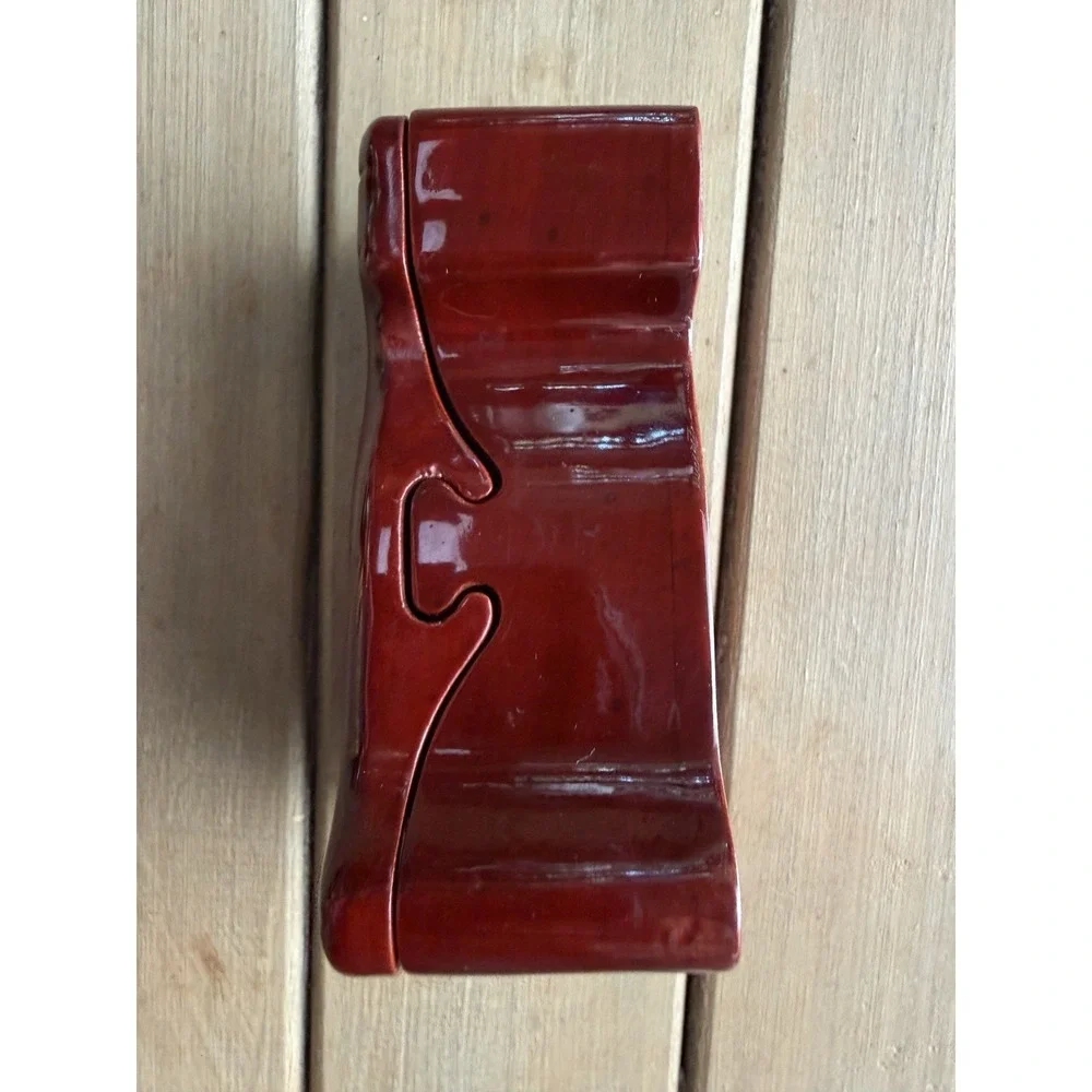 Glossy Lacquer Wooden Dog Secret Puzzle Box Hand Carved Trinket Case